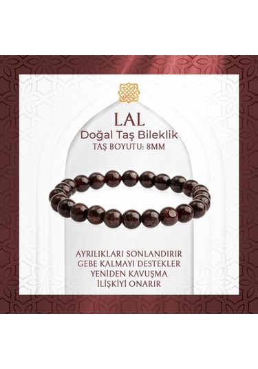 Saff Doğaltaş Bordo Granat Lal 8 MM Doğal Taş Bileklik Çok Renkli