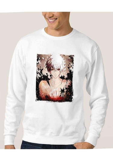 Anime Tokyo Ghoul Anteiku Baskılı Beyaz Erkek Örme Sweatshirt (530948783)