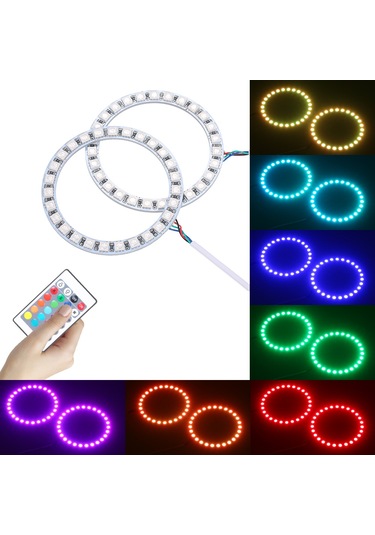 Suofeng 12v Rgb Araba Işıkları, 2 80mm Mavi Ateş Halka, Kumanda İle 16 Renk Ve 4 Işık Efekti, Parlak Led, Araç Dekorasyonu