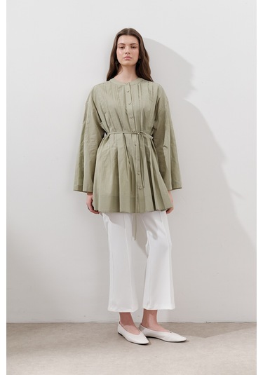 Nervürlü Geniş Kollu Tunik Çağla Çağla