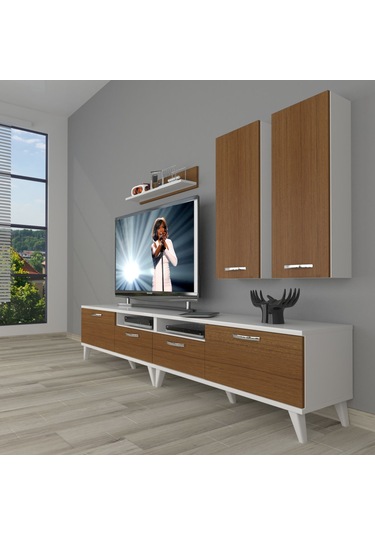 Decoraktiv Eko 5220d Slm Retro Tv Ünitesi Tv Sehpası Beyaz - Ceviz