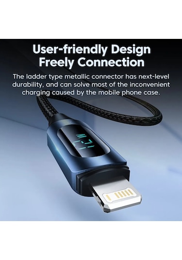Toocki Led Ekran Usb Kablosu İphone Uyumlu 14 13 12 11 Pro Max Hızlı Şarj Cihazı Şarj 2.4a Black 1m Diğer