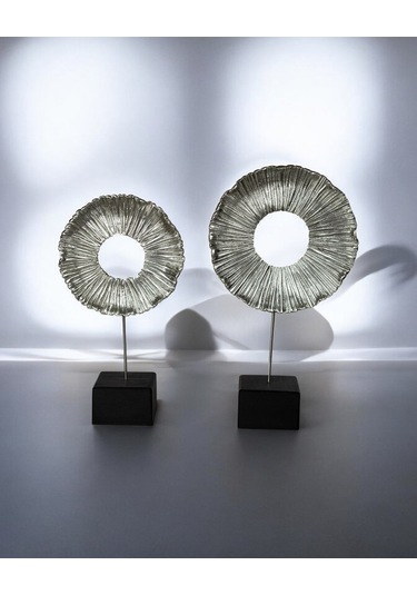 2'li Dekoratif Daire Yaprak Biblo Obje C 4106 - Gümüş