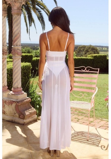 Kadın File Ve Sendy Kumaş Broş Detaylı Transparan Pareo Beyaz