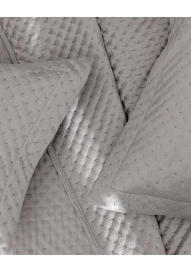Madame Coco Boulogne Çift Kişilik Kadife Yatak Örtüsü - Gri Gri