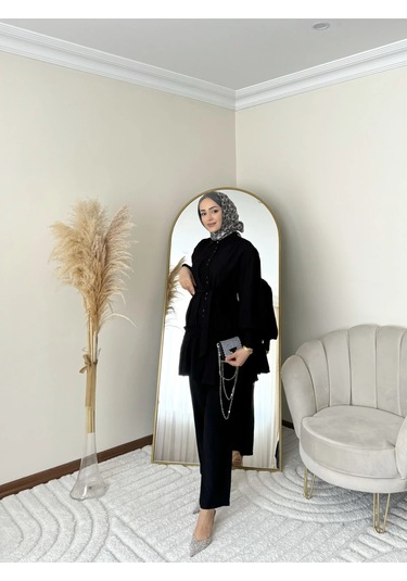 Ptkm002 Büzgülü Fırfırlı Takım Siyah