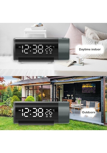 Monozone Projeksiyon Çalar Saat Led Ekran Sıcaklık Göstergeli Yansıtmalı Çift Alarmlı Masa Saati