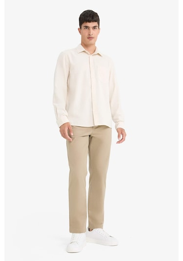 Defacto Regular Fit Polo Yaka Pamuklu Uzun Kollu Gömlek E8181ax25auer140 Ekru-er140