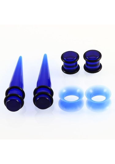 Homyl 50 Adet 14g-00g O-ring Akrilik Konik Fişler Ve Silikon Mavi