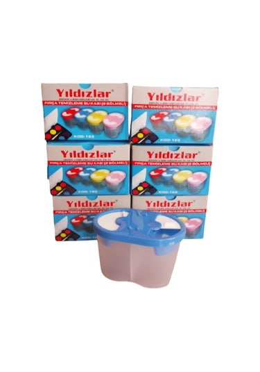 Yıldızlar Mavi Fırça Temizleme Su Kabı İki Bölmeli Sulu Boya Su K