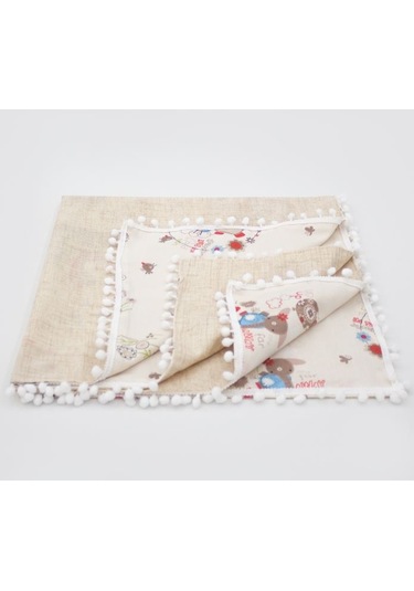 Mordesign Kenar Ponponlu Bebek Pikesi %100 Pamuk Kumaş Animal Serisi