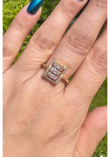 Zirkon Ve Baget Taşlı Ayarlanabilir Gold Renk Marka Yüzük Gold