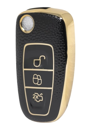Ford Courier Focus Fiesta C-max Mondeo Custom Galaxy 3 Buton Nano Deri Anahtar Kılıfı Siyah-gold