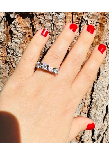 4 Taş Gümüş Alyans Yüzük Zirkon Taşlı Sodyum Kaplama 925 Ayar