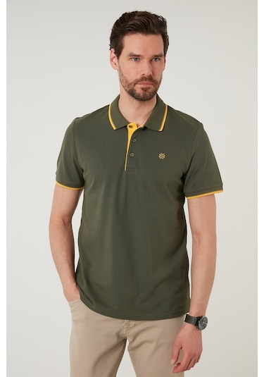 Buratti Pamuklu Slim Fit Şerit Detaylı Düğmeli Polo Yaka 4'Lü Paket Erkek T Shirt 5902118S4 Aquamavi-Hakisarı-Taş-Koyu Mavi