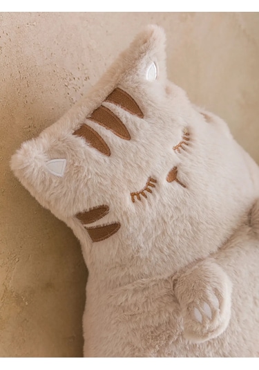 Bej Pelüş Dolgulu Kedi Bebek Kırlent 57 Cm