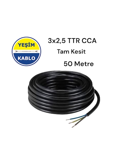 Yeşim Kablo 3x2.5 Ttr Cca Tam Kesit Siyah Renk Kablo 50 Metre