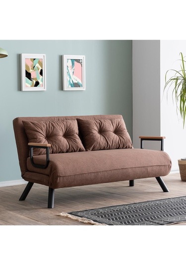 Pafu Sando İkili Keten Katlanır Yataklı Koltuk Açık Kahve Açık Kahverengi