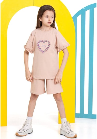 Kız Çocuk Şortlu Takım Bej