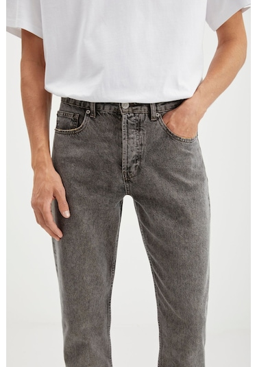 Gılberto  Erkek Carrot Fit Havuç Paça Eskitme Yıkamalı Kalın Dokulu Denim Gri Jeans