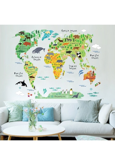 Vkemall Büyük Çocuklar Eğitici Hayvan Yer İşaretleri Dünya Haritası Soy Ve Yapıştır Duva Çok Renkli