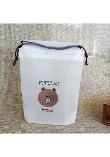 Suofeng Beyaz Mat Renkli 16x20 Cm Ayı Desenli Eva Telli Çanta - Giyim Ayakkabı Paketi, Kozmetik Saklama Torbası Beyaz