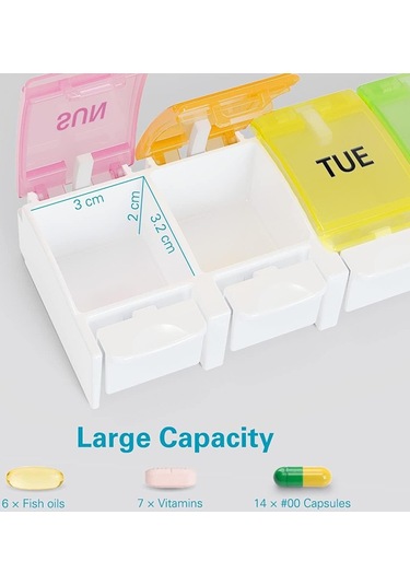 Haftalık Hap Kutusu, Bpa Içermeyen Büyük Hap Kutusu, Kolay Açılır 7 Günlük Hap Kutusu, Günlük Ilaç Organizatörü, Kutu 44719275