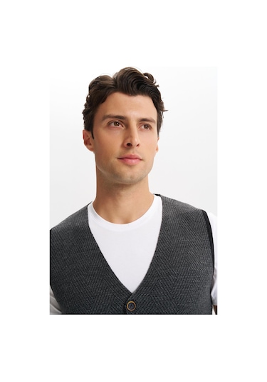 Arma Erkek Slim Fit Örme Likralı Pike Triko Yelek Kısa Kollu, %90 Akrilik %10 Wool K0yyo0858 Siyah