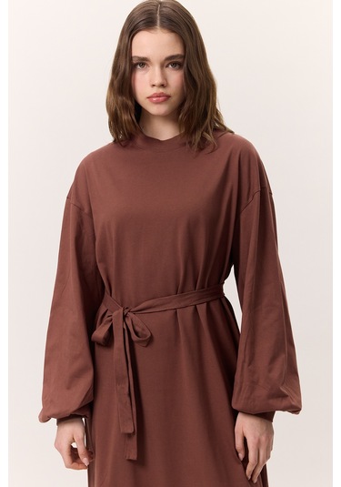 Balon Kollu Uzun Rahat Elbise Ağaç Kabuğu Ağaç Kabuğu