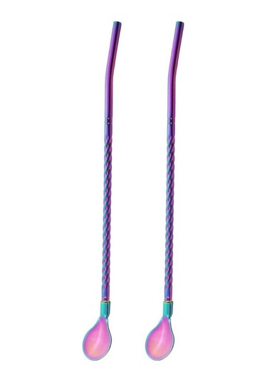Çok Renkli 2 Adet/takım Siyah Yeniden Kullanılabilir Uzun Saman Kaşığı Renkli 304 Paslanma Çelik Pipetler Kepçe Bar Kaşık 56468886
