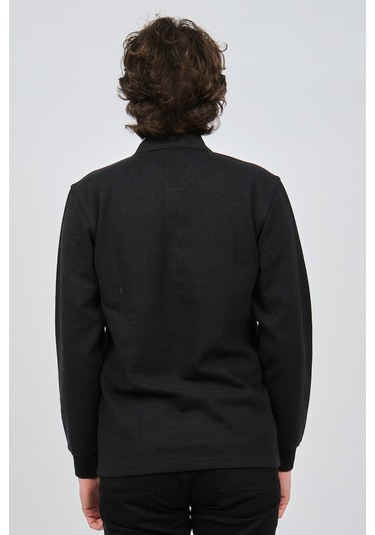 Çizgi Triko Erkek Cep Detaylı Polo Yaka Sweat 42544244 Siyah Siyah