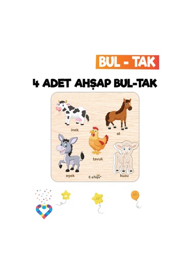 Eğitici 4 Adet Bul-tak Oyuncak Hayvanlar, Orman Hayvanları , Raka