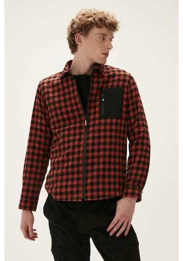 Bad Bear Liam Shirt Turuncu Kareli Fermuarlı Erkek Gömlek-turuncu Turuncu