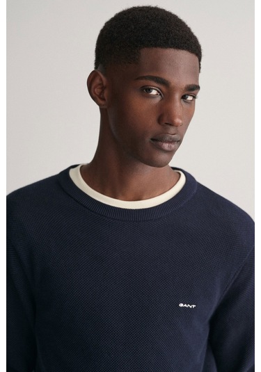 Gant Erkek Regular Fit Bisiklet Yaka Logolu Kazak - Lacivert Evenıng Blue