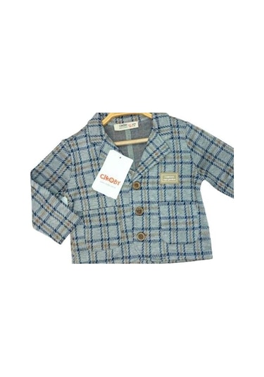 Erkek Bebek Kareli Düğmeli Ceket-13590 Gri