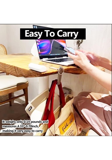 Tenfowee Zinc Alloy Çift Fonksiyon Masa Çanta Kanca Ve Telefon Tutucu, Katlanabilir Taşınabilir, 2 Adet Siyah