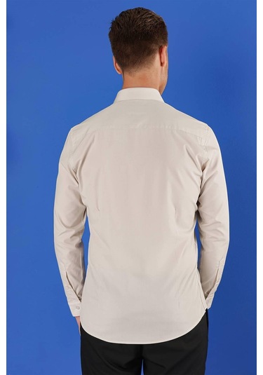 Gk 683 Slim Fit Kum Beji Klasik Gömlek Bej
