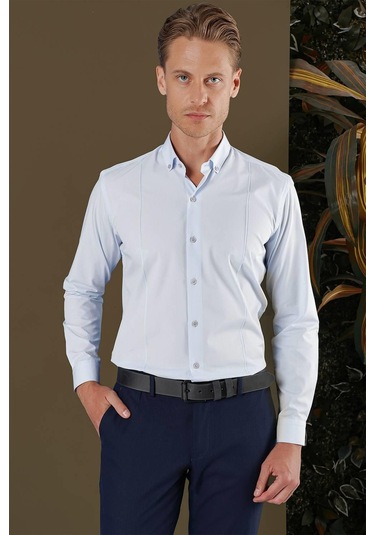 Gk 691 Slim Fit Mavi Klasik Gömlek Mavi