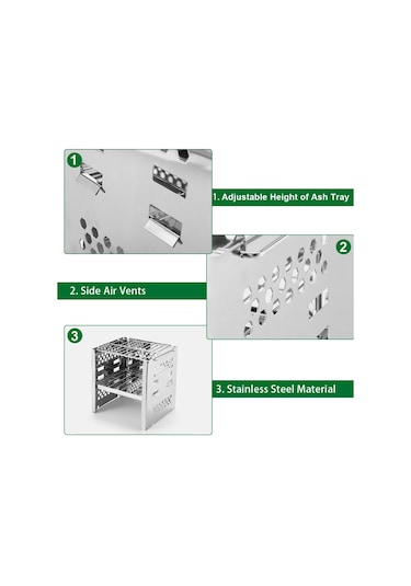 Gq Kamp Odun Sobası Taşınabilir Katlanır Paslanmaz Çelik Sırt Beyaz