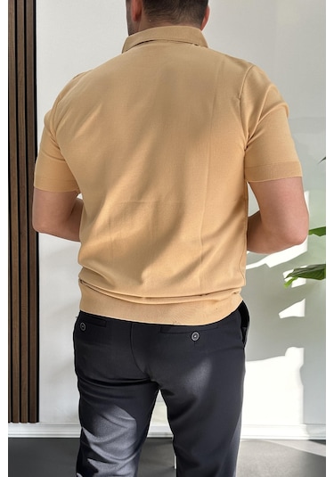 Erkek Açık Yaka Çizgli Tişört Sarı Edw236 Sarı