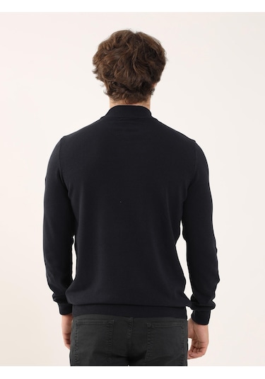 Dufy Lacivert Erkek Slim Fit Yarım Balıkçı Yaka Triko - 91097 Lacivert