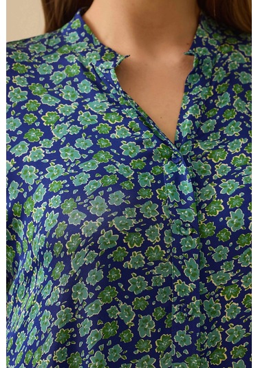 Galaxi Kadın Büyük Beden Düğmeli Çiçek Desenli Uzun Elbise 4001 Yeşil Yeşil