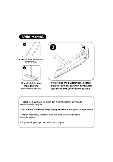 Smarter Gri Tablet Mop + Yedek Mikrofiber Mop 4'lü