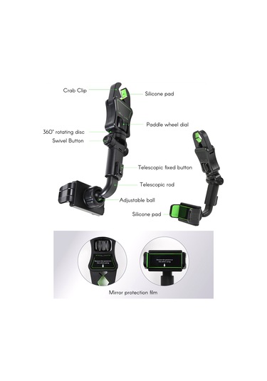 Mufunye Yeşil Abs Araç Telefon Tutucu, Kolay Kurulum, Tüm Telefon Modellerine Uyumlu, Crab Klips Tasarımı, 30mm Maksimum Klem Mesafesi