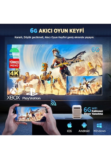 Vankyo H300A AndroidTV 4K Destekli AutoFocus+AutoKeystone 6G Wi-Fi+5.2BT Beyaz Projeksiyon Cihazı