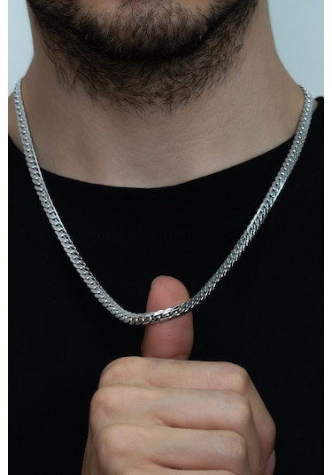 Ezme Hasır Yassı Yılan Model Çelik Erkek Kolye Eck36