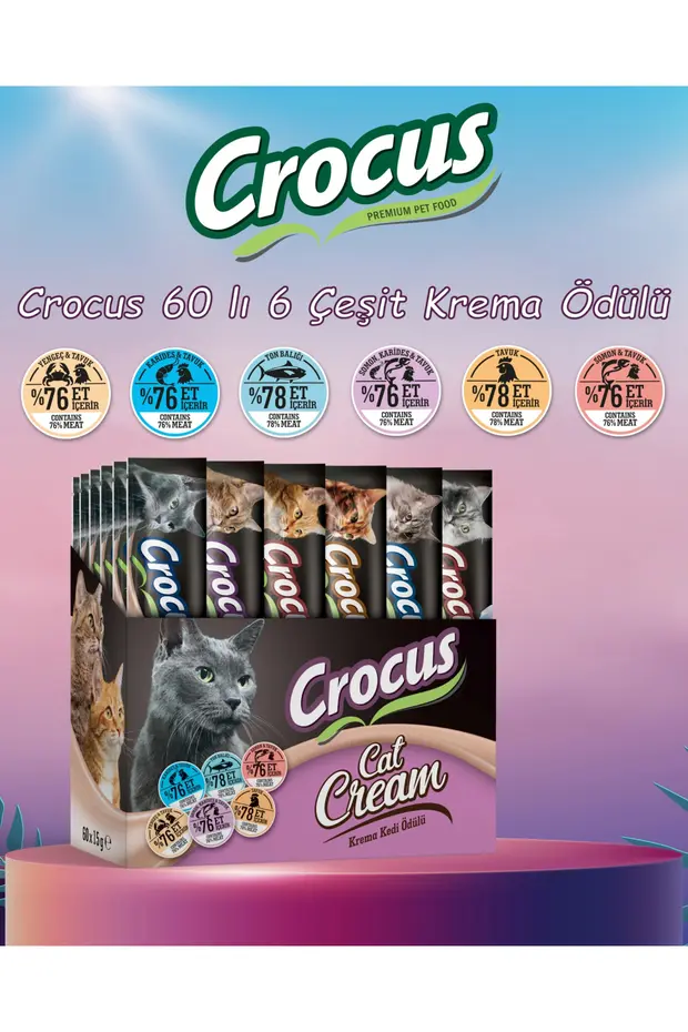 Crocus Multipack Krema Kedi Ödülü 60 Adet 6 Çeşit 15 Gr