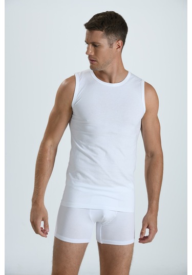 Erkek 126 Sıfır Kol Sıfır Yaka Pamuklu Fanila Atlet BEYAZ