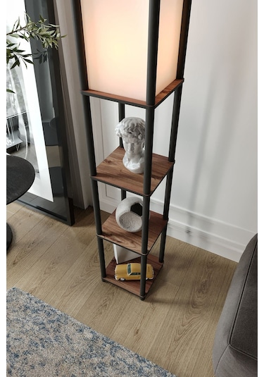 Ravilo Sakura Raflı Lambader Ceviz, 1. Sınıf Mdf Ve Pvc Başlık Ceviz