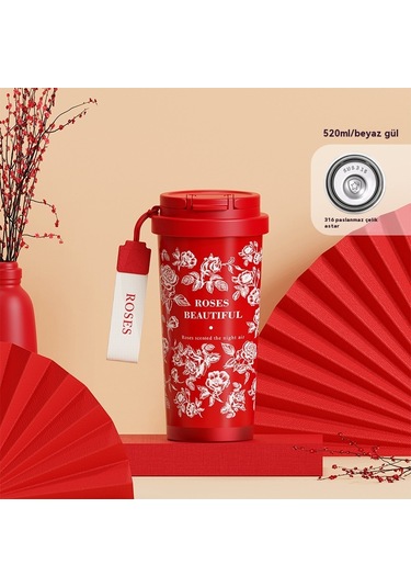 Kahve Fincanı Seramik Astar Hafif Lüks Yüksek Değerli İns Kızlar Taşınabilir 316 Paslanmaz Çelik Araba Termos Bardaklar Toptan 358 Çift İçecek Paslanmaz Çelik Gül Beyaz